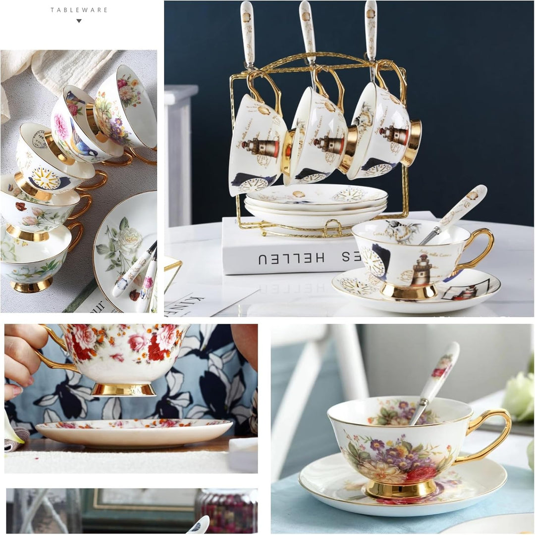 8 Stück Europäischen Blumen Tee Set,Bone China Tee Set Service Kaffee Set, 9 Optionen.Mit Geschenkbo