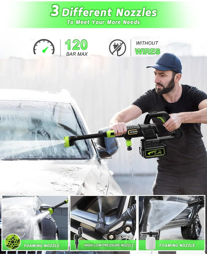 Akku Hochdruckreiniger, 120Bar Hochdruckreiniger Akku mit Bürstenlosem Motor,3 Stufen Einstellbar, M