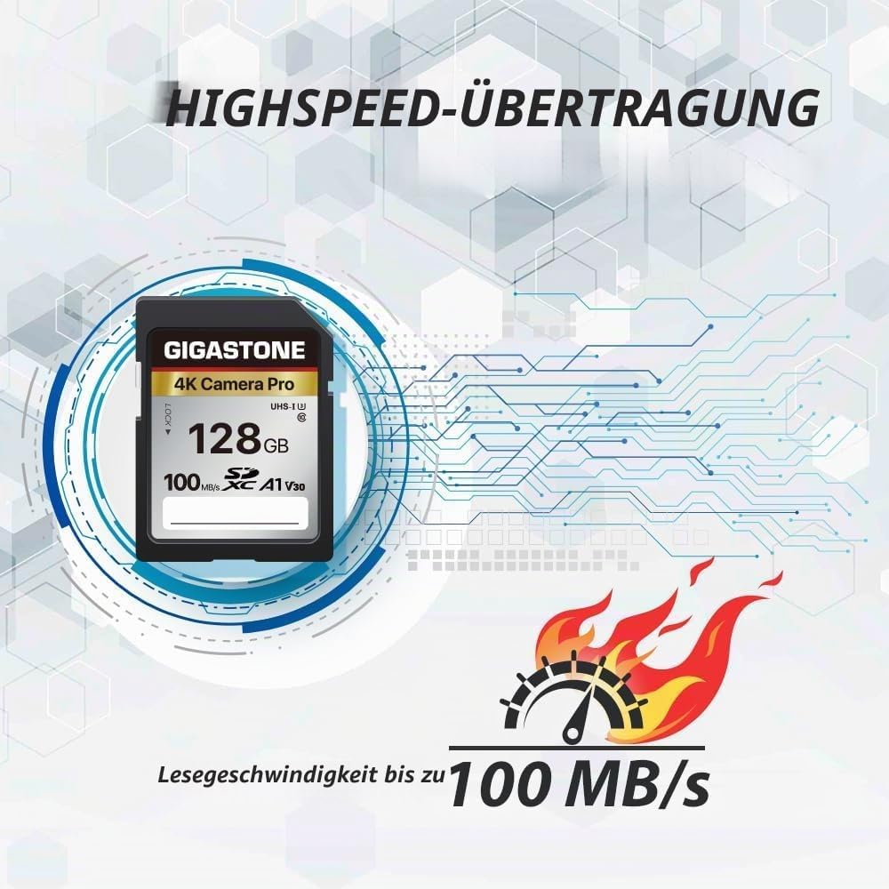 GIGASTONE 128GB SDXC Speicherkarte mit USB-Typ-C-Kartenleser, 4K Kamera Pro, bis zu 100 MB/s, für Vi