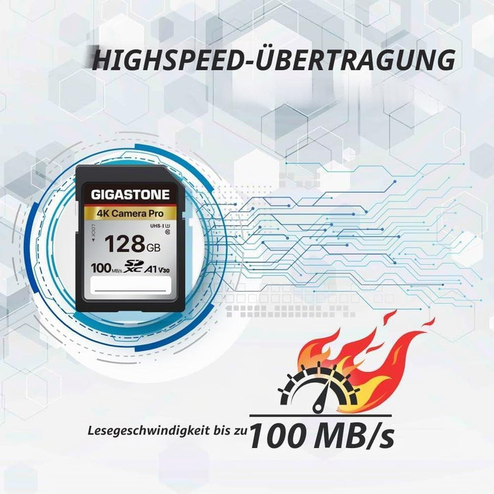GIGASTONE 128GB SDXC Speicherkarte mit USB-Typ-C-Kartenleser, 4K Kamera Pro, bis zu 100 MB/s, für Vi