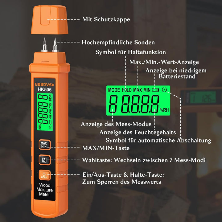 Feuchtigkeitsmessgerät, Feuchtigkeitsmesser für Holz Baustoffe Wand, Tragbares Pins-Holzfeuchtemessg