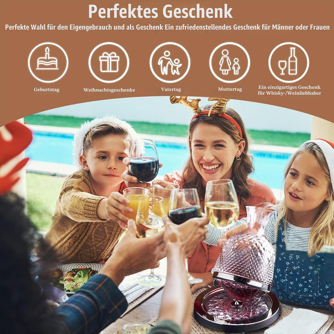 Weindekanter 1500ml, Wein Dekanter Rotwein 360°Schwenkbare, Weindekanter Aus Bleifreiem Kristallglas