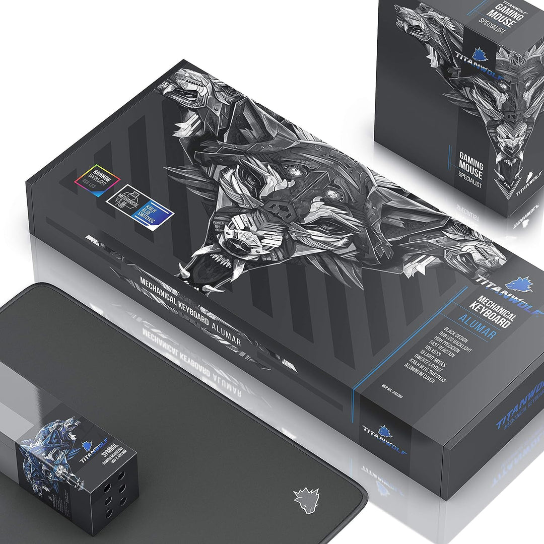 Titanwolf Gaming Set - mechanische Tastatur ALUMAR MMO 10800dpi Gaming Maus Specialist XXL Mauspad S