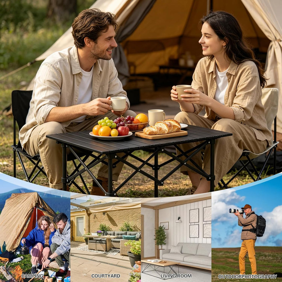 Campingtisch Klappbar, Tragbar Kohlenstoffstahl mit Tasche 95x56x50cm, Reisetisch mit aufrollbarer T