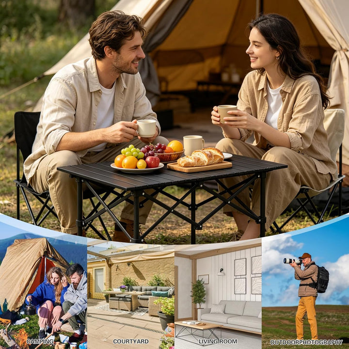 Campingtisch Klappbar, Tragbar Kohlenstoffstahl mit Tasche 95x56x50cm, Reisetisch mit aufrollbarer T