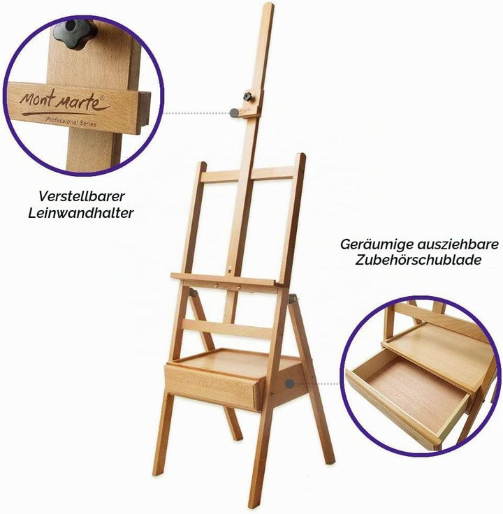Mont Marte Professionel Staffelei mit die Speicherung Schublade, Buchenholz Staffelei für Leinwände