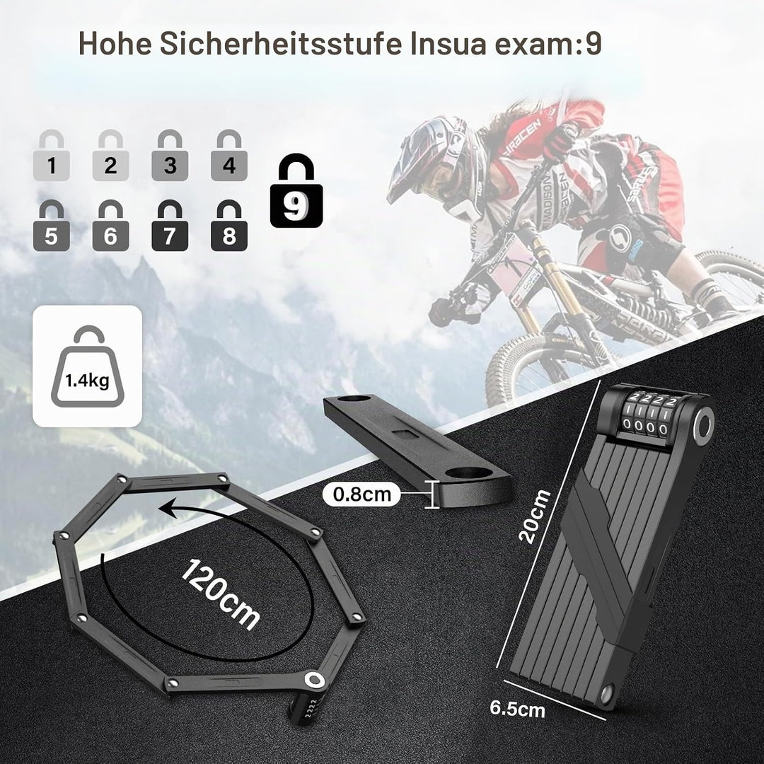 IMAYCC Fahrradschloss Faltschloss Hohe Sicherheit, 120CM Faltschloss Fahrrad Zahlenschloss, Robustes