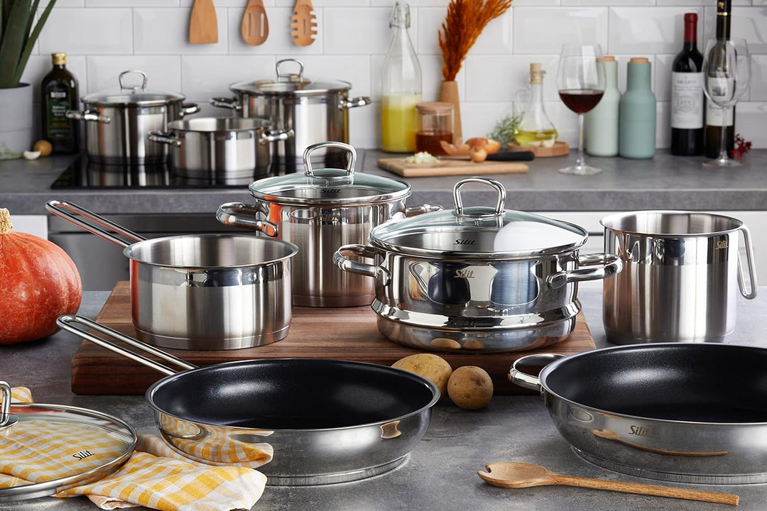 Silit Toskana Topfset induktionsgeeignet 10-teilig, Kochtopf Set mit Glasdeckel, Induktionskochtöpfe
