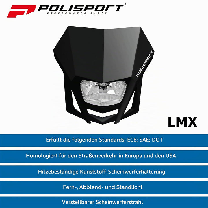 Polisport 8657600002 - LMX-Scheinwerfer aus Polypropylen mit Halogenlampe, kompatibel mit allen Moto