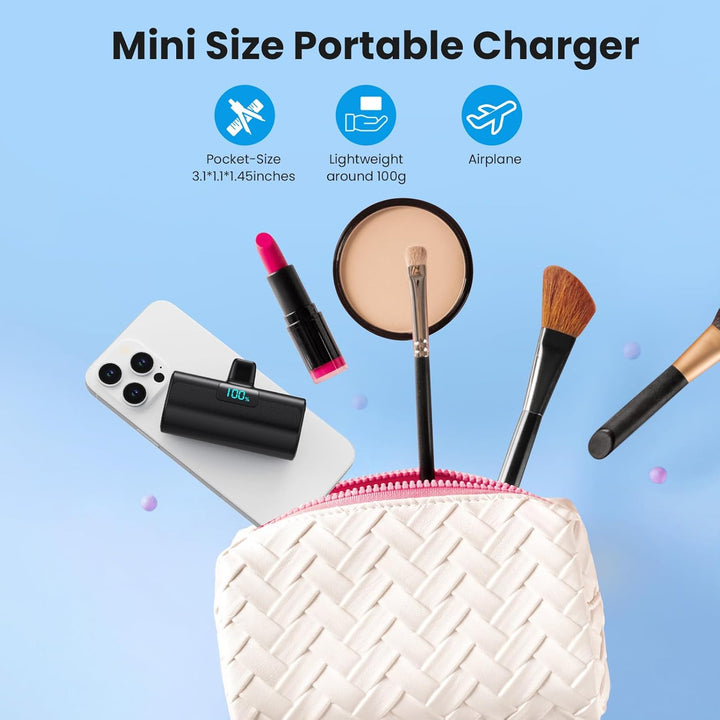 Mini Powerbank 5200mAh, Klein Power Bank USB C PD Externer Akku, Compact LCD Digitalanzeige Akkupack