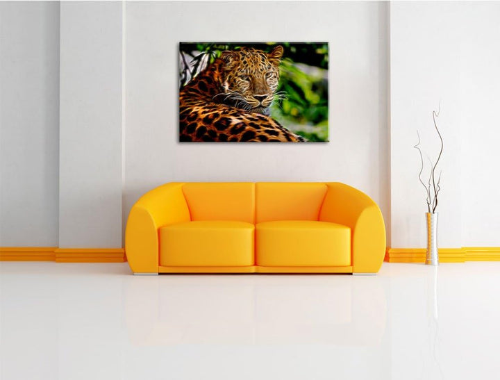 aufmerksamer Leopard im Schatten Deluxe Format: 100x70 cm auf Leinwand, XXL riesige Bilder fertig ge