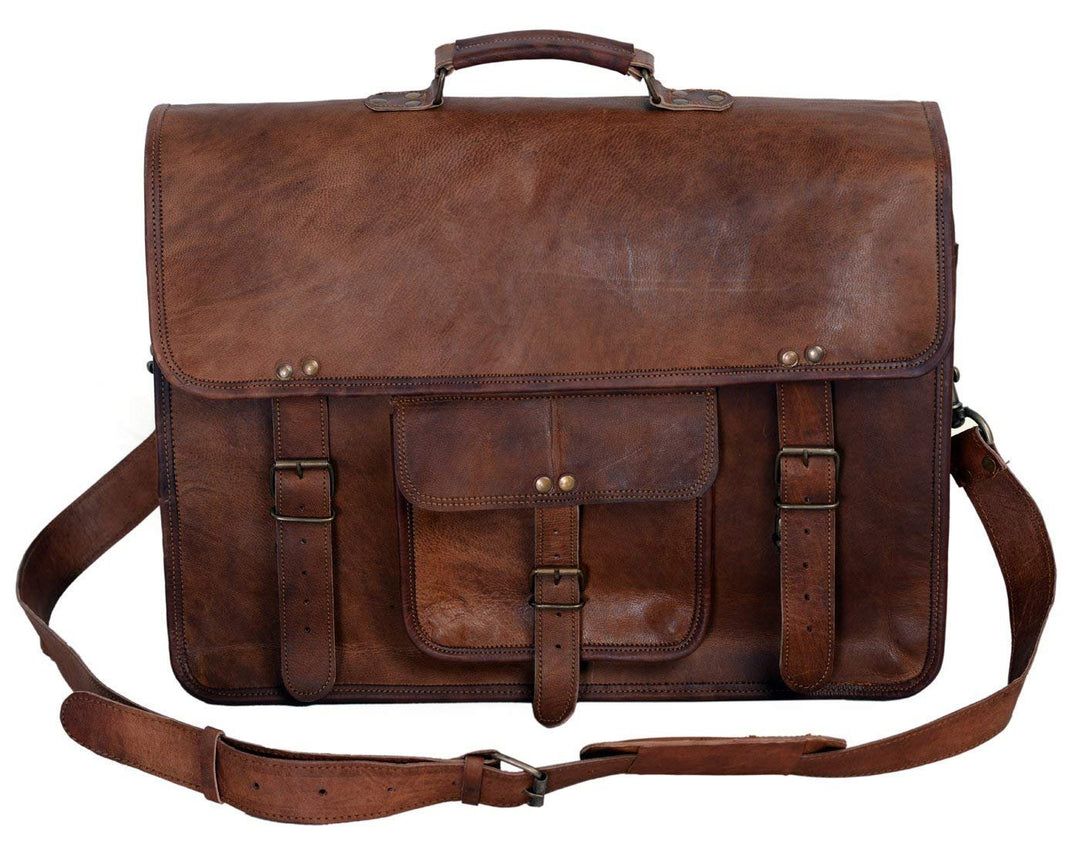 Komal's Passion Leather KPL 45,7 cm (18 Zoll) Leder-Aktentasche, Laptop-Kuriertasche, Schulranzen, C