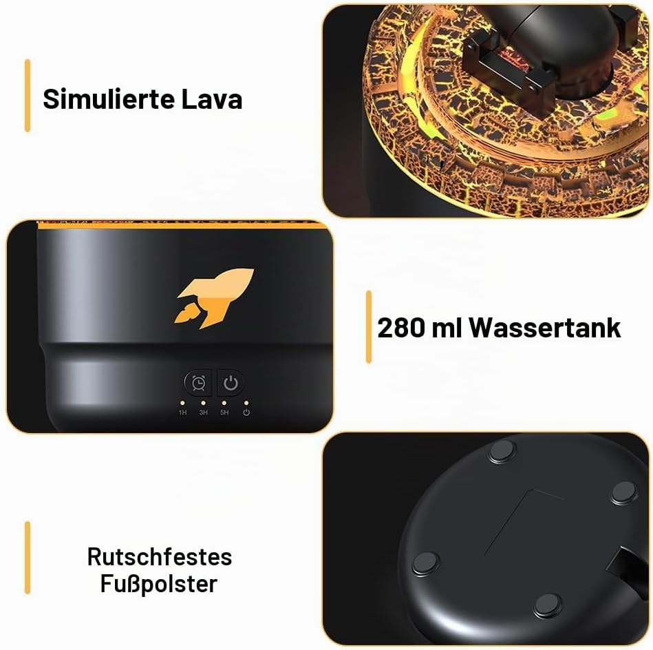 Aroma Luftbefeuchter mit LED Kanonen, Simulation Eines Vulkannebels, Persönlicher Kleine Luftbefeuch