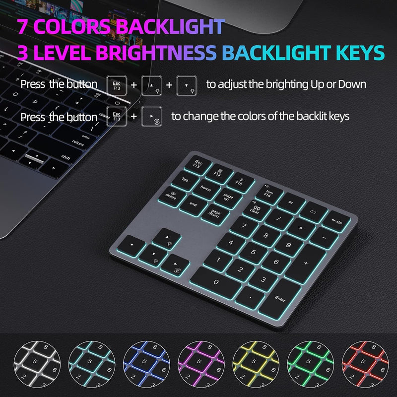 Doohoeek Bluetooth-Nummernblock mit Hintergrundbeleuchtung für Laptops und Computer, Nummernblöcke 3