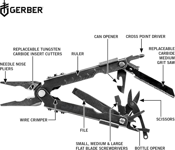 Gerber Multi-Tool ohne Messer mit Nylon-Scheide, Einhandöffnung und 14 Funktionen, MP600 Bladeless,
