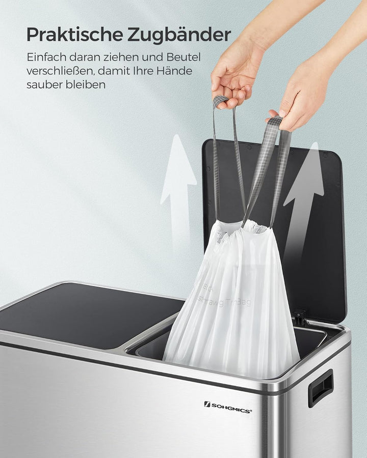 SONGMICS Müllbeutel mit Zugband, hochbelastbar, Müllsäcke für 30 Liter Mülleimer, bereits getrennt,