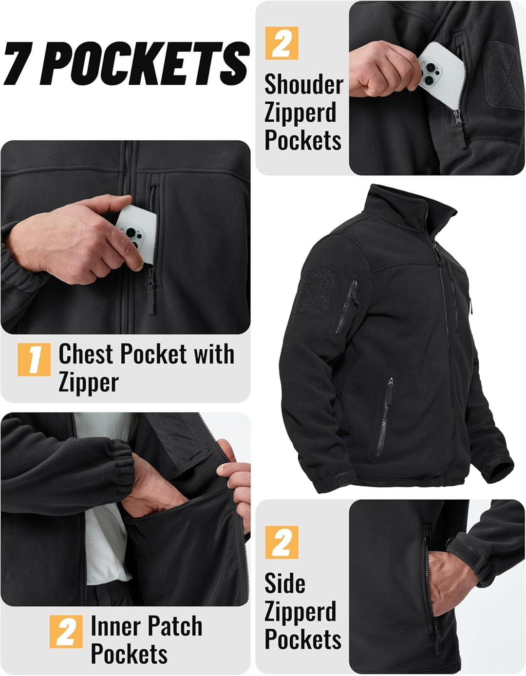 TACVASEN Herren Militär Outdoor Fleecejacke Warme Taktische Jacke Fleece Jacket XL Schwarz, XL Schwa