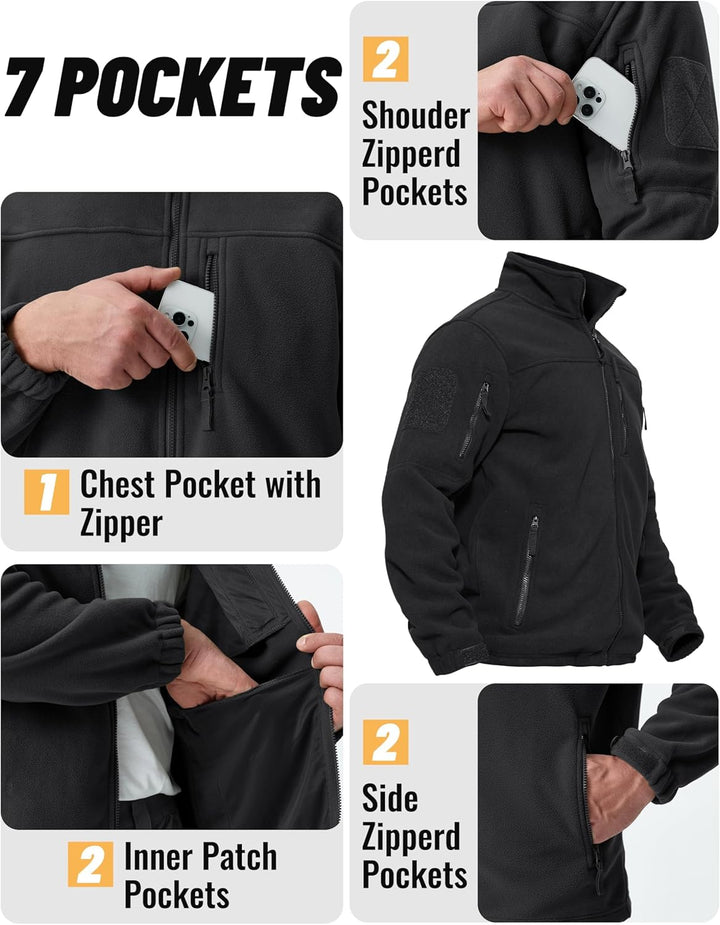TACVASEN Herren Militär Outdoor Fleecejacke Warme Taktische Jacke Fleece Jacket, M Schwarz
