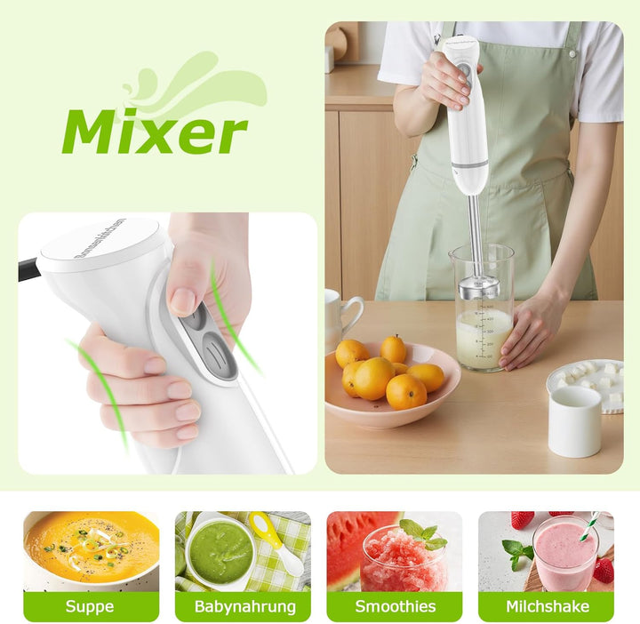 Bonsenkitchen Pürierstab, 1000W Edelstahl Elektrischer Stabmixer, 2 Geschwindigkeitsstufen, Stabmixe