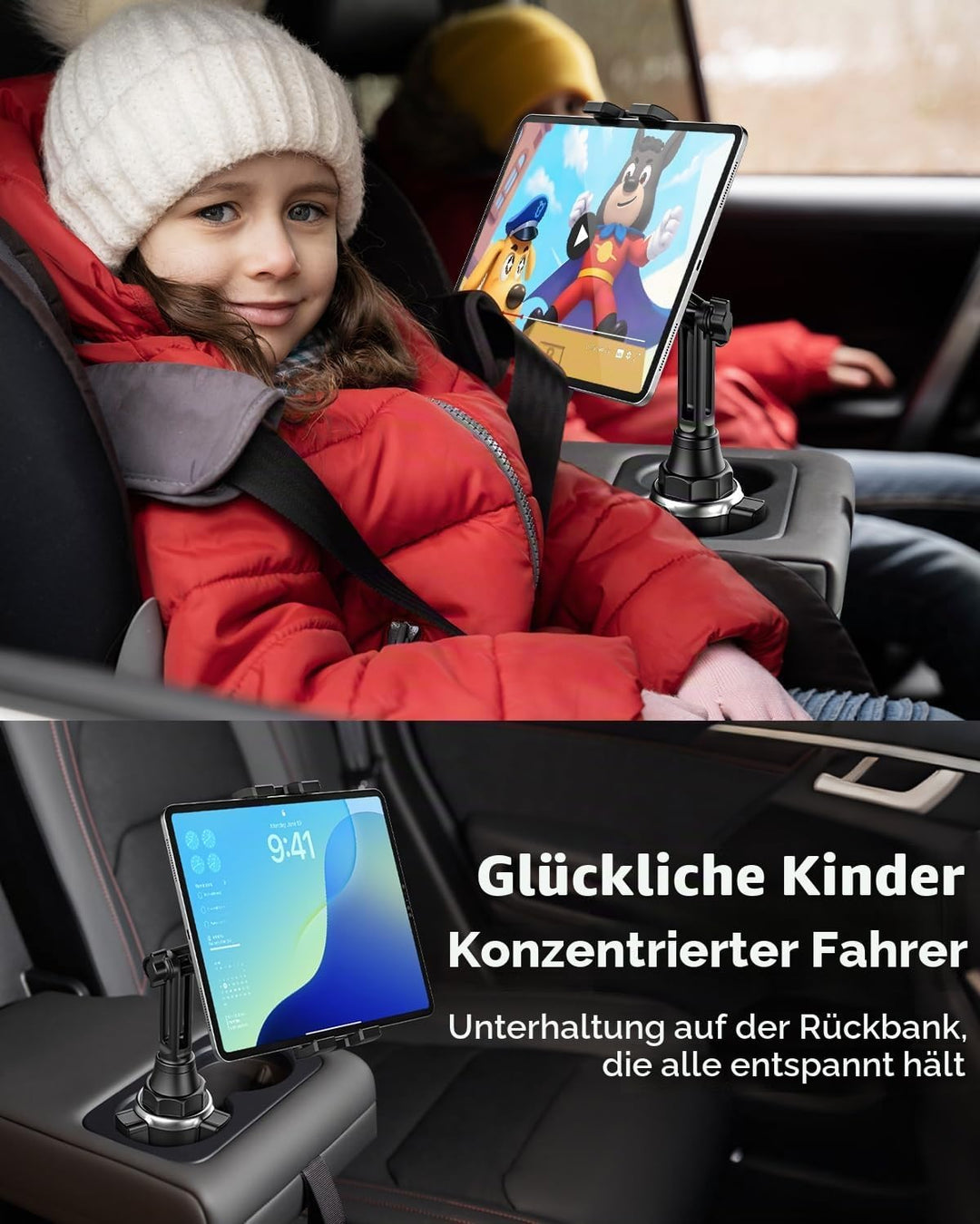 Getränkehalter Auto Tablet Halterung, woleyi PKW LKW Becherhalter Tablet Handyhalter mit Verstellbar
