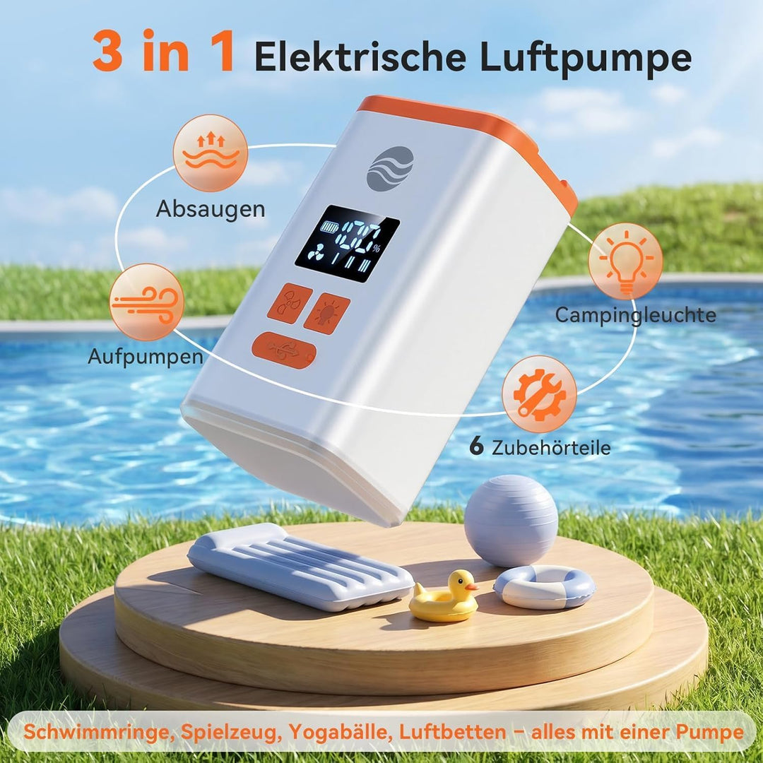 Elektrische Luftpumpe Für Luftmatratze, 5000mAh tragbare elektrische Pumpe | 5 Düsen / LED-Licht / H