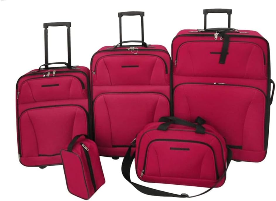 vidaXL 5X Kofferset Rot Reisekoffer Trolley Reisetasche Handgepäck