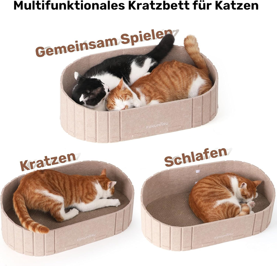FUKUMARU Kratzbrett für Katzen, 61 cm Kratzpappe in Sofa-Form, Umkehrbares Katzenbett, Runde Kratzpa