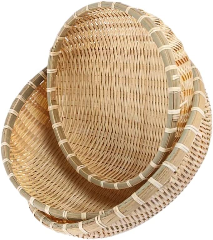 Happyyami 3Pcs Bambuskorb Tablett Flach Flacher Korb Gewebtes Obstkorb Dekorative Rattan Tablett für