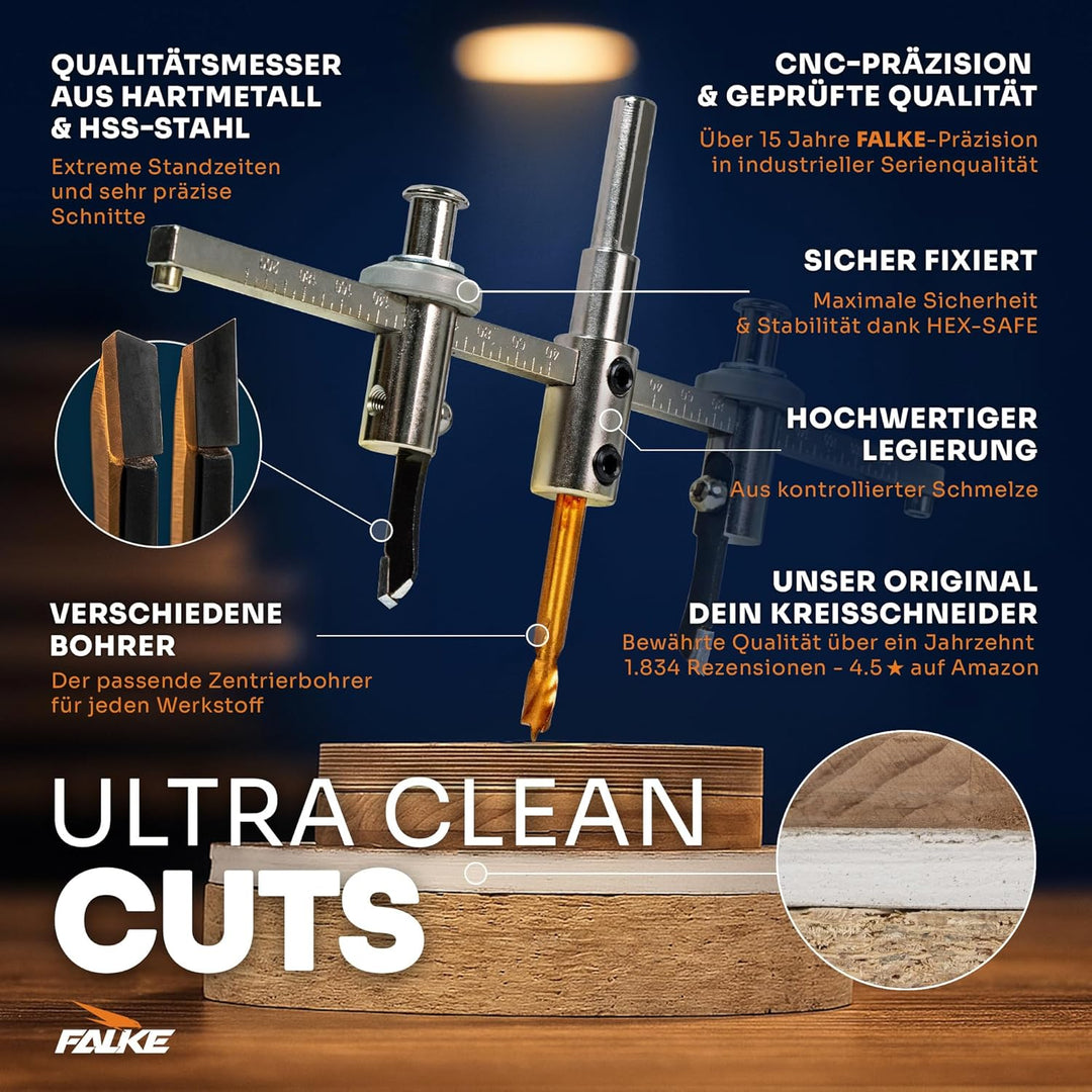 Falke Kreisschneider FKS-H 200 - Universal für Holz, Kunststoff, Gipskarton | Durchmesser stufenlos