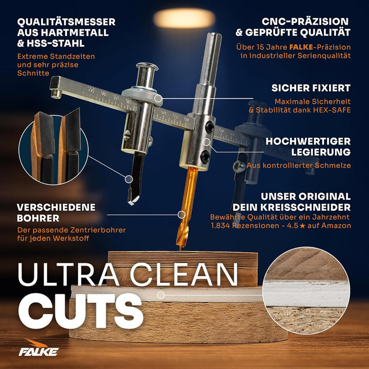 Falke Kreisschneider FKS-H 200 - Universal für Holz, Kunststoff, Gipskarton | Durchmesser stufenlos