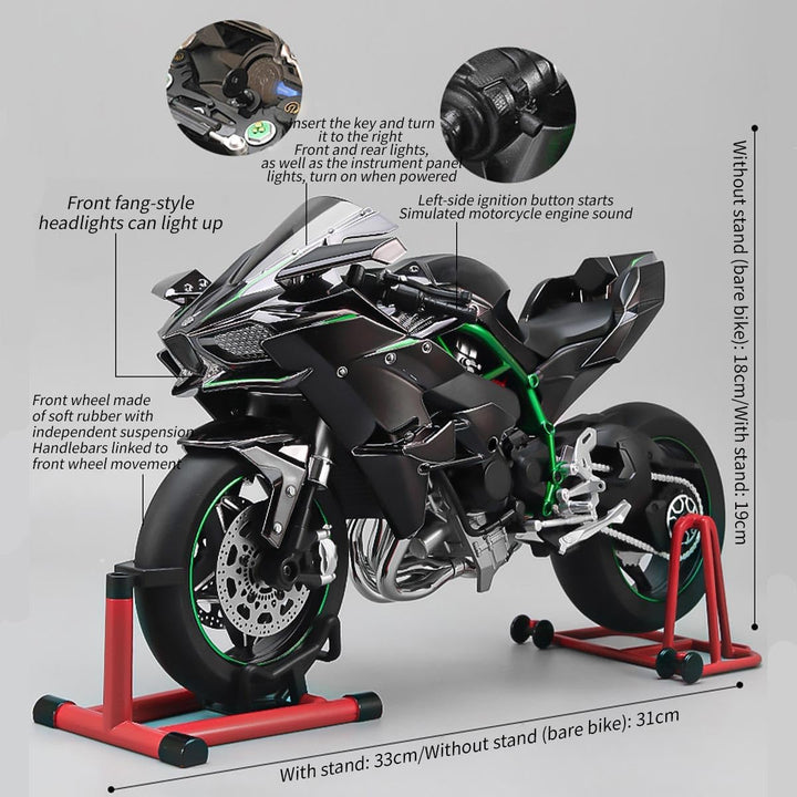 1/6 Legierung Dynamisches Motorrad Modell, Simulations Fahrrad mit Zündsystem Rauchspray, Kohlefaser