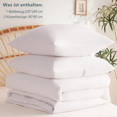 WAVVE Bettwäsche 220x240 3 teilig Weiss - Bettbezug 220 x 240 Set mit Kissenbezüge 80x80 cm, Bettwäs