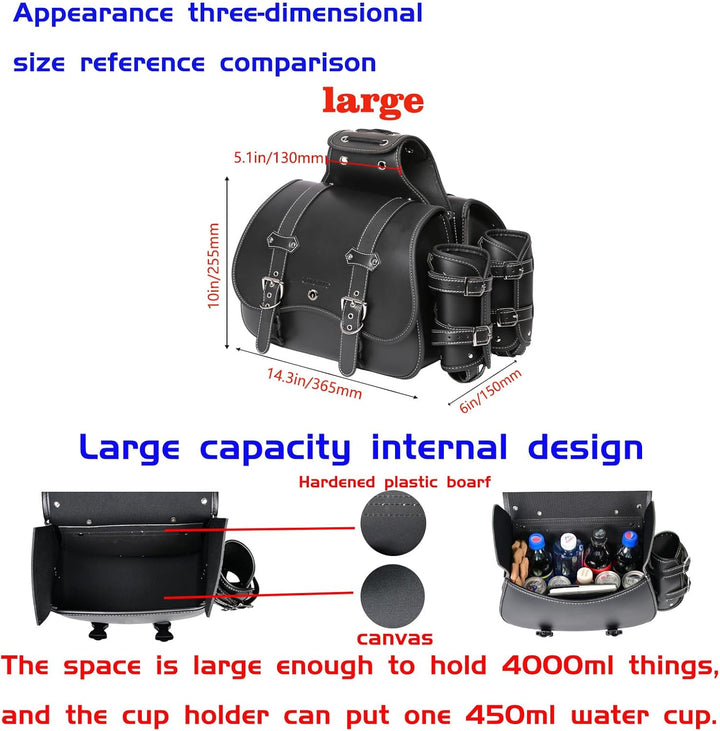 Hochdichtes Leder-Motorrad-Saddebags,Überwurftaschen, Gepäckträger,Seitentaschen mit Getränkehalter,