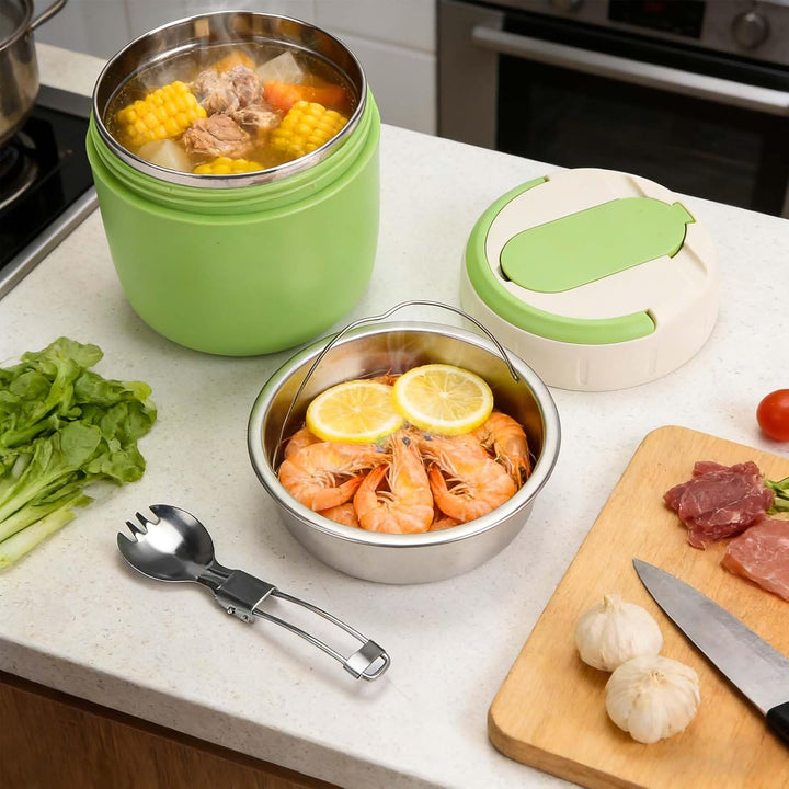 Thermobehälter für Essen 1.3L, Edelstahl, Thermo Lunchbox mit faltbarem Besteck, Suppenbehälter to g