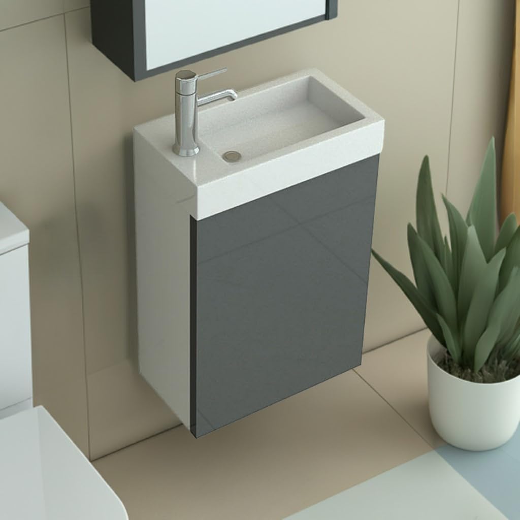 Jet-line Badmöbel Waschbecken Bad Ausstattung Unterschrank Waschplatz Badset 'Aarau (Grau), Grau