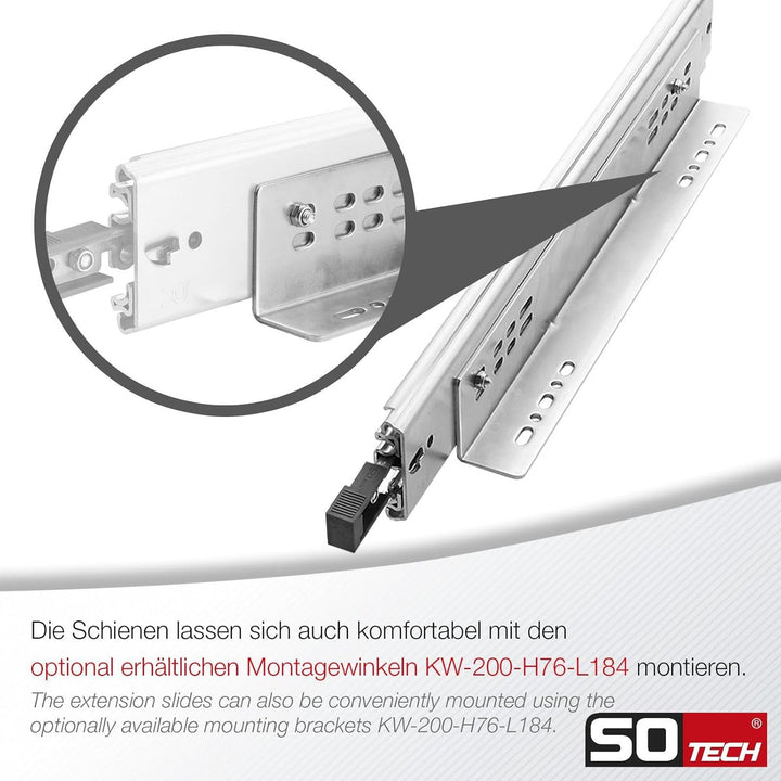 1 Paar SOTECH Schwerlastauszüge VarioSlide KV2-200-H76-L650-EH 660,4 mm mit Lock-in/out Einrastfunkt