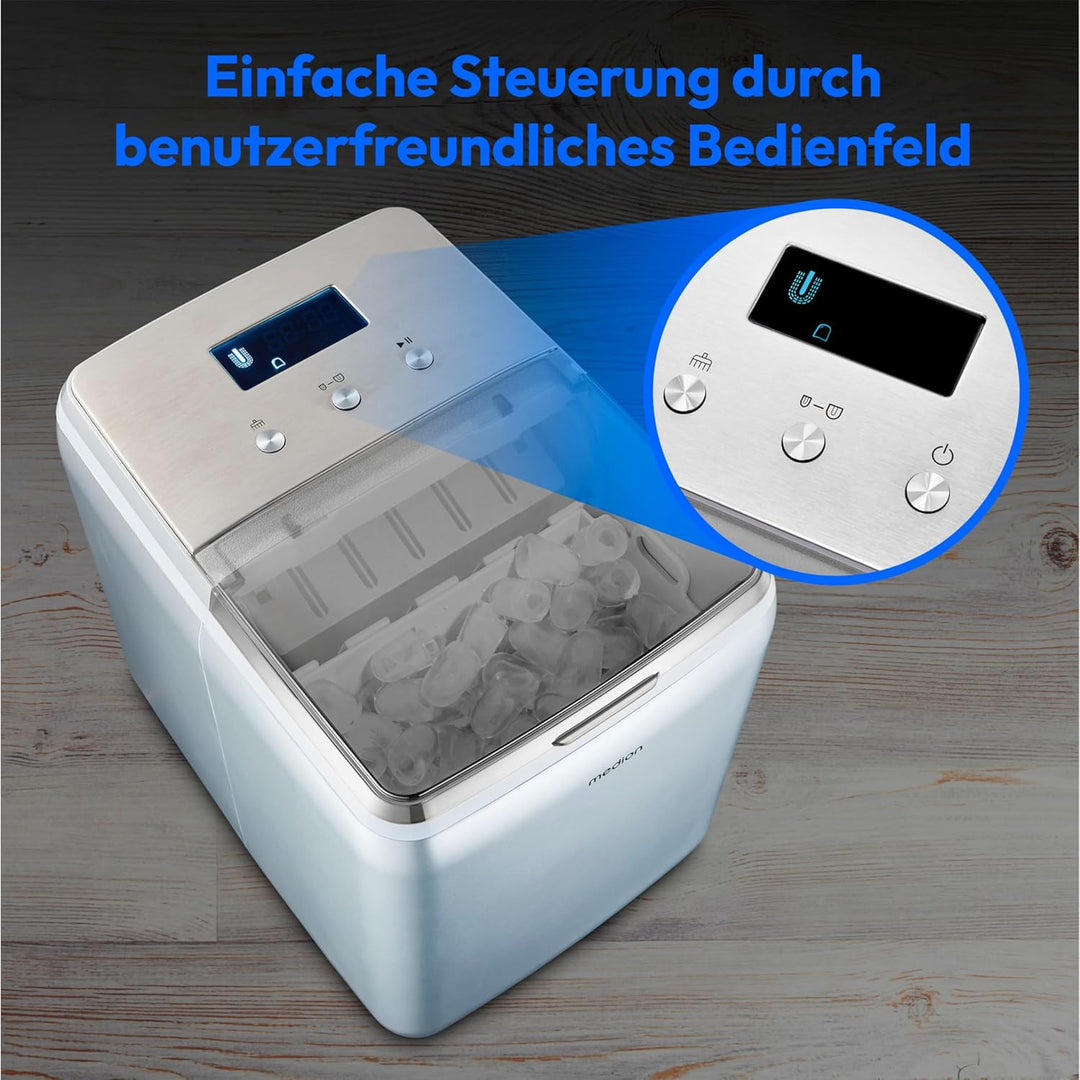 MEDION Eiswürfelmaschine (Eiswürfelgrösse klein & gross, 2,6 Liter Wassertank, kurze Produktionsdaue