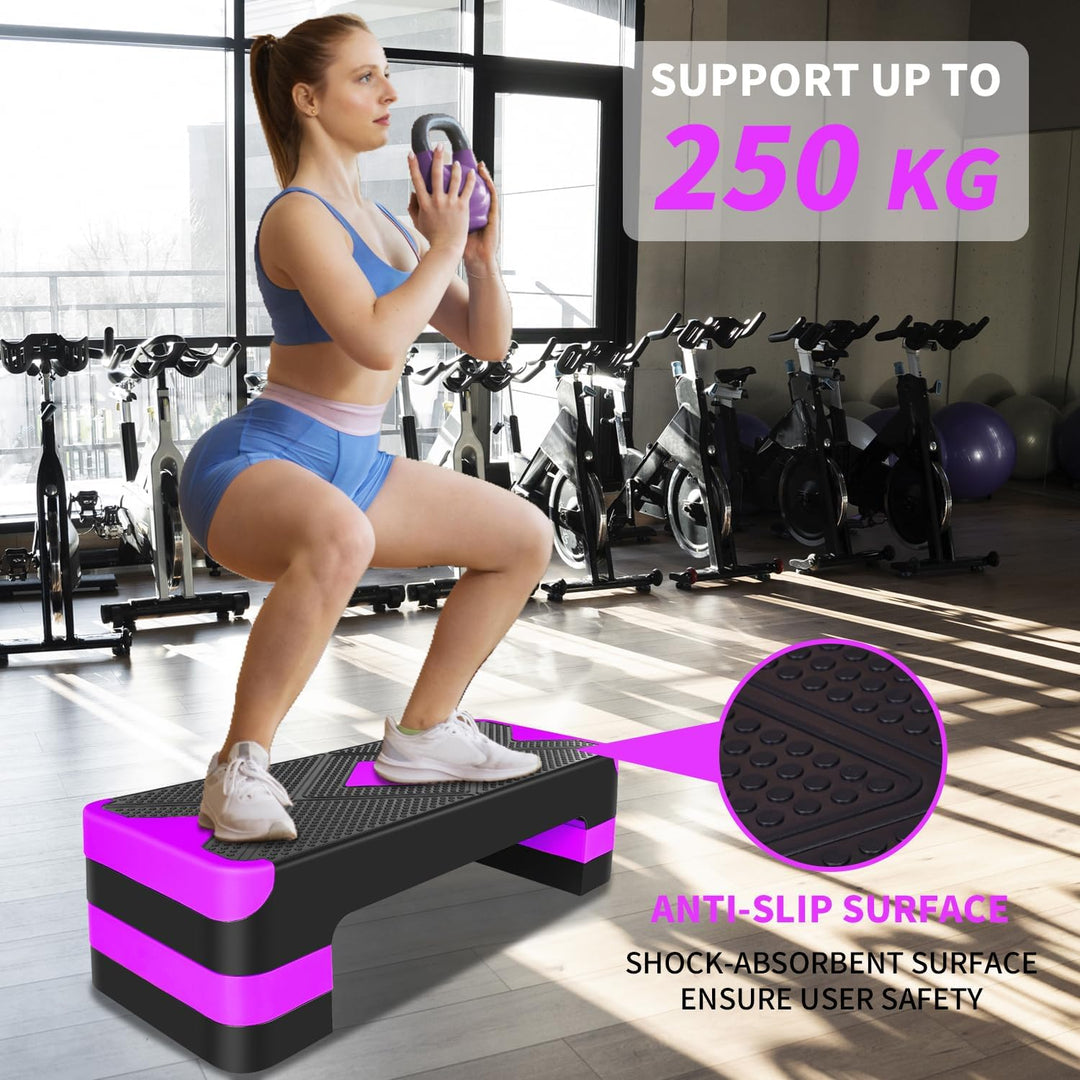 Aerobic Steppbrett Höhenverstellbar Stepper mit 3 Stufen 10/15/20cm, rutschfest Fitness Step-Bench f
