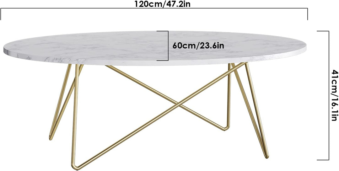 FirFurd Couchtisch Marmor Optik Beistelltisch Gold Sofatisch Oval Kaffeetisch für Wohnzimmer Schlafz