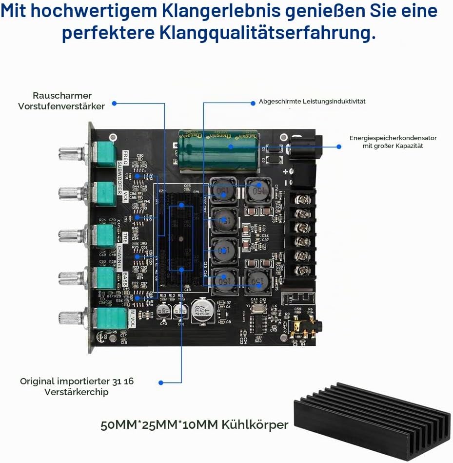 HiFi-Verstärker TB21 Mini Bluetooth5.0 Verstärker Modul 2.1 Kanal Stereo Audio Amplifier Board 50WX2