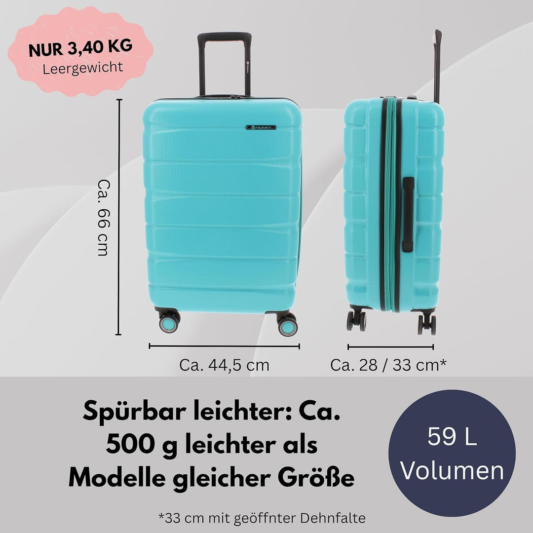 Franky Koffer Trolley | 360° Rollen | Hohe Stabilität | TSA-Schloss | Grössen: S/M/L | in vielen Far