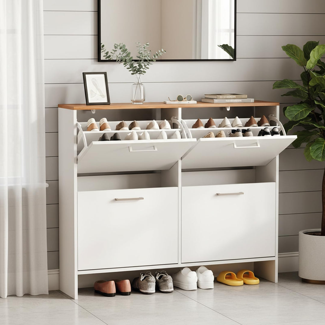 LEADZM Schuhschrank Schmal,Schuhkipper mit 4 Flip-Schubladen Schuhregal für den Eingang, Flur, Wohnz