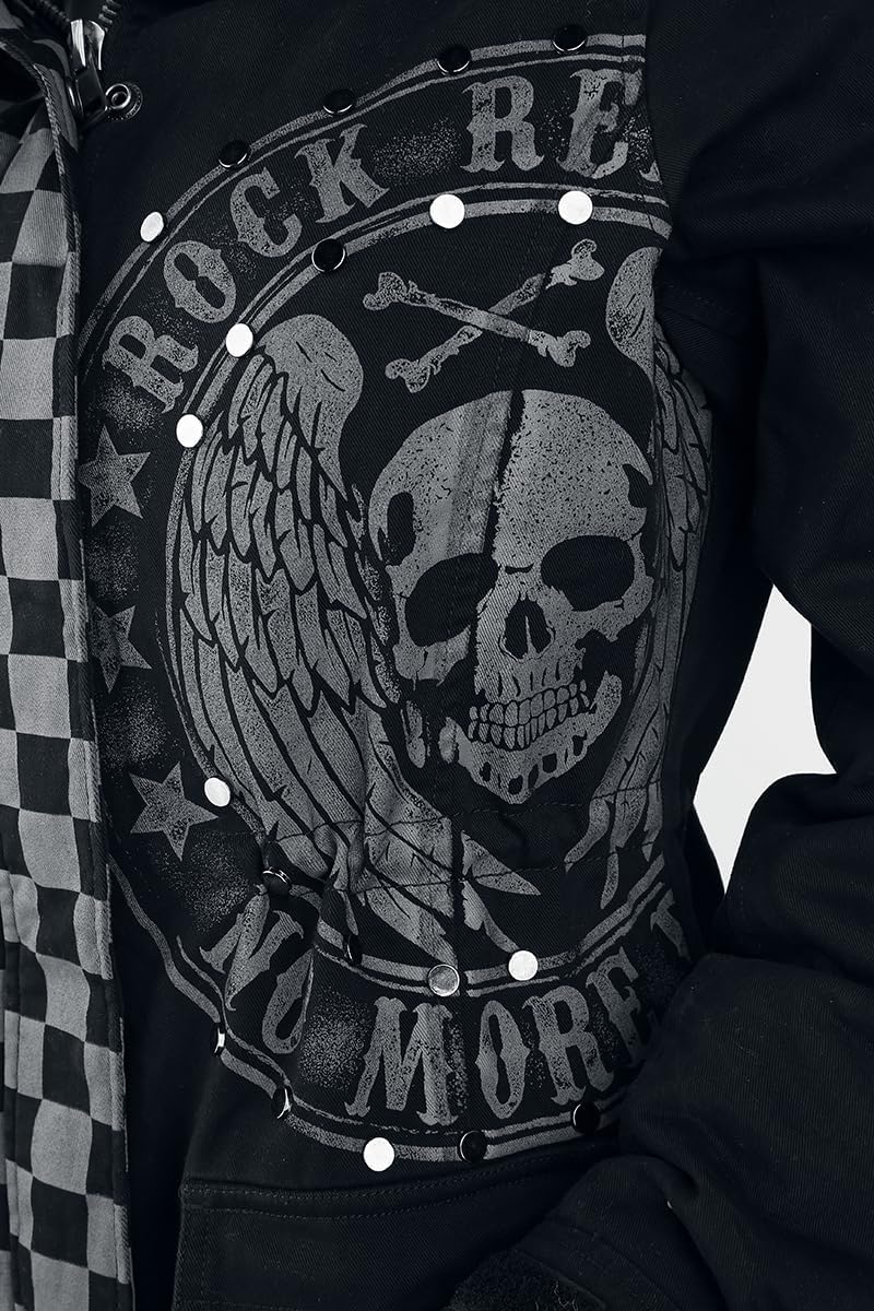 Rock Rebel by EMP Damen schwarz-graue Jacke mit Nieten und Print S grau/schwarz, S grau/schwarz