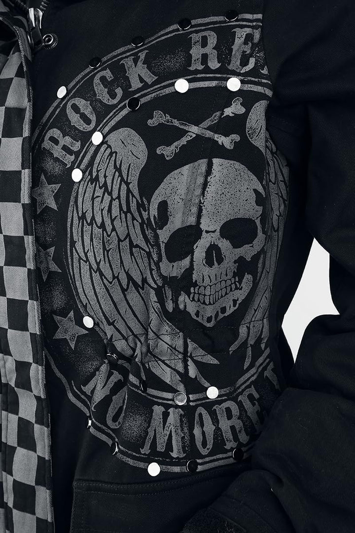Rock Rebel by EMP Damen schwarz-graue Jacke mit Nieten und Print S grau/schwarz, S grau/schwarz