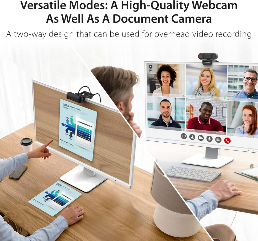 j5create 1080P Dual Mode Webcam&amp;Dokumentenkamera mit automatischem&amp;manuellem Fokus, magnetische Sich