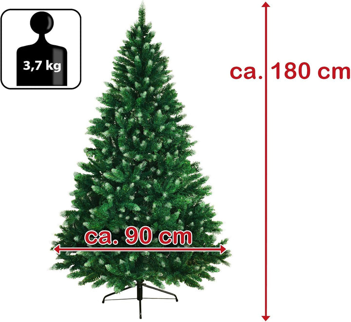 BB Sport Christbaum Weihnachtsbaum 180 cm Mittelgrün-Puderzucker PVC Tannenbaum Künstlich Standfuss