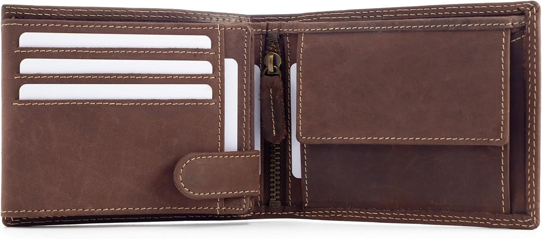Fa.Volmer ® Leder Geldbörse Herren mit RFID-Schutz - geöltes Büffelleder, extra-stabile Doppelnaht,