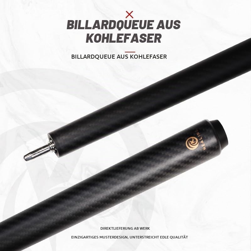 OKHEALING Carbon Fibre Billardqueue, 147cm, 12.4mm Kopf, für Amateur und Profi Billardspieler (mit H