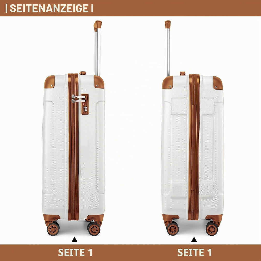 KONO Trolley Handgepäck Koffer 55x35x20cm Rollkoffer Reisekoffer mit 4 Rollen und Schloss (Cremeweis