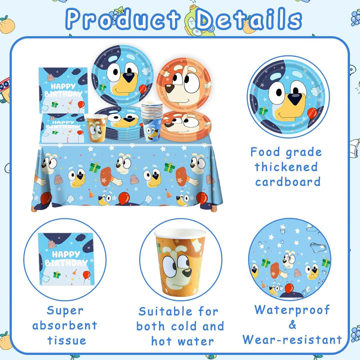 Pappteller Kindergeburtstag Deko- Blau Dog Geburtstag Deko Birthday Partygeschirr Set Geburtstagsdek